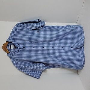 Columbia Regular Fit Men's Blue White Check Short Sleeve Button Down Shirt, L